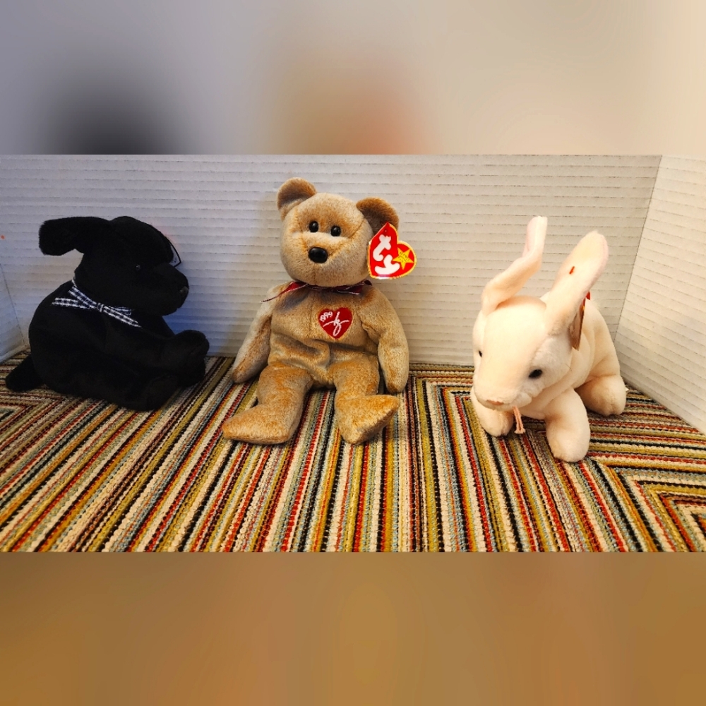 Vintage Lot of TY Beanie Plush Toys from 1998 1999 Bear Luke Dog Nibbler Bunny